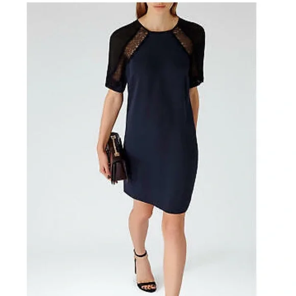 reiss navy blue dress Reiss Navy Blue Dress Size 6 RELA Neck Tie Long Sleeve Formal Evening Classic